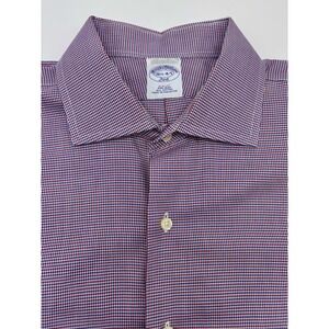 Brooks Brothers Houndstooth Shirt Mens 16.5 4/5 346 Non Iron Cotton Blue And Red